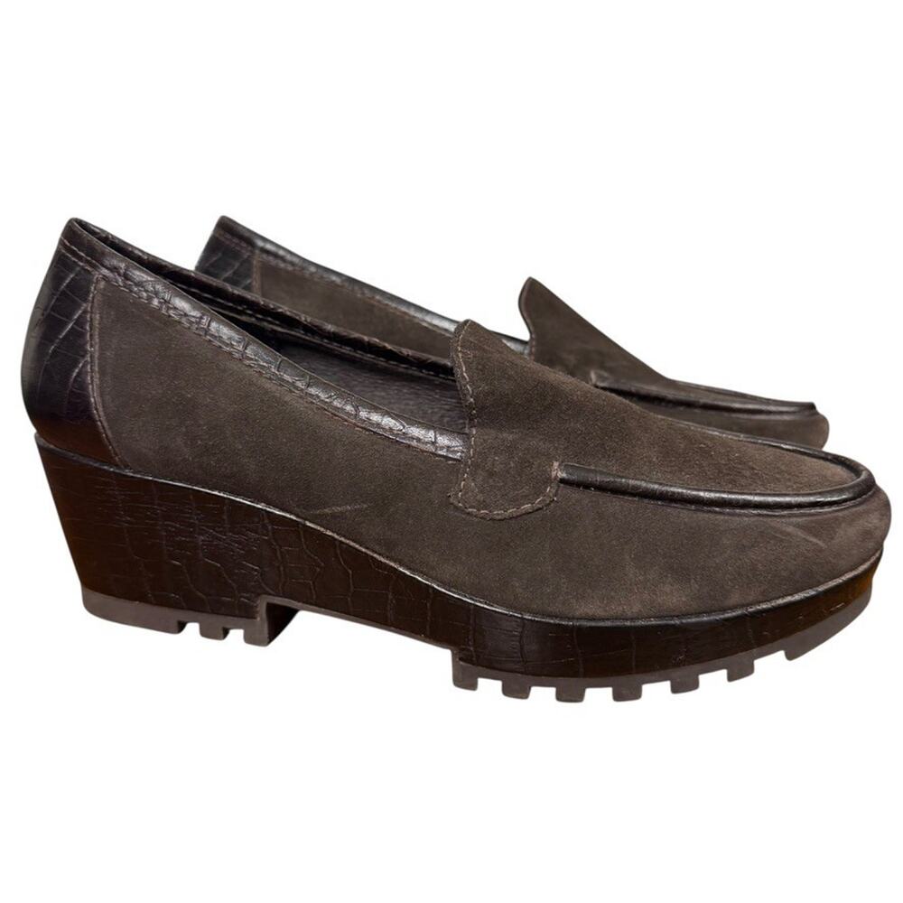 Donald J Pliner Riza Womens Brown Wedge Suede Leather Slip On Shoes Loafers 8.5